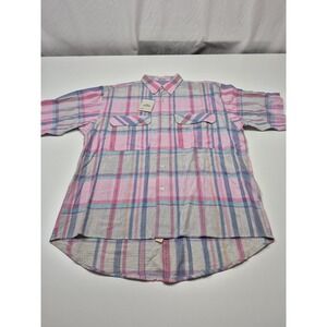 VTG J.J. Cochran Shirt Mens L Pink Plaid Cotton Button-Down Shirt Long Sleeve